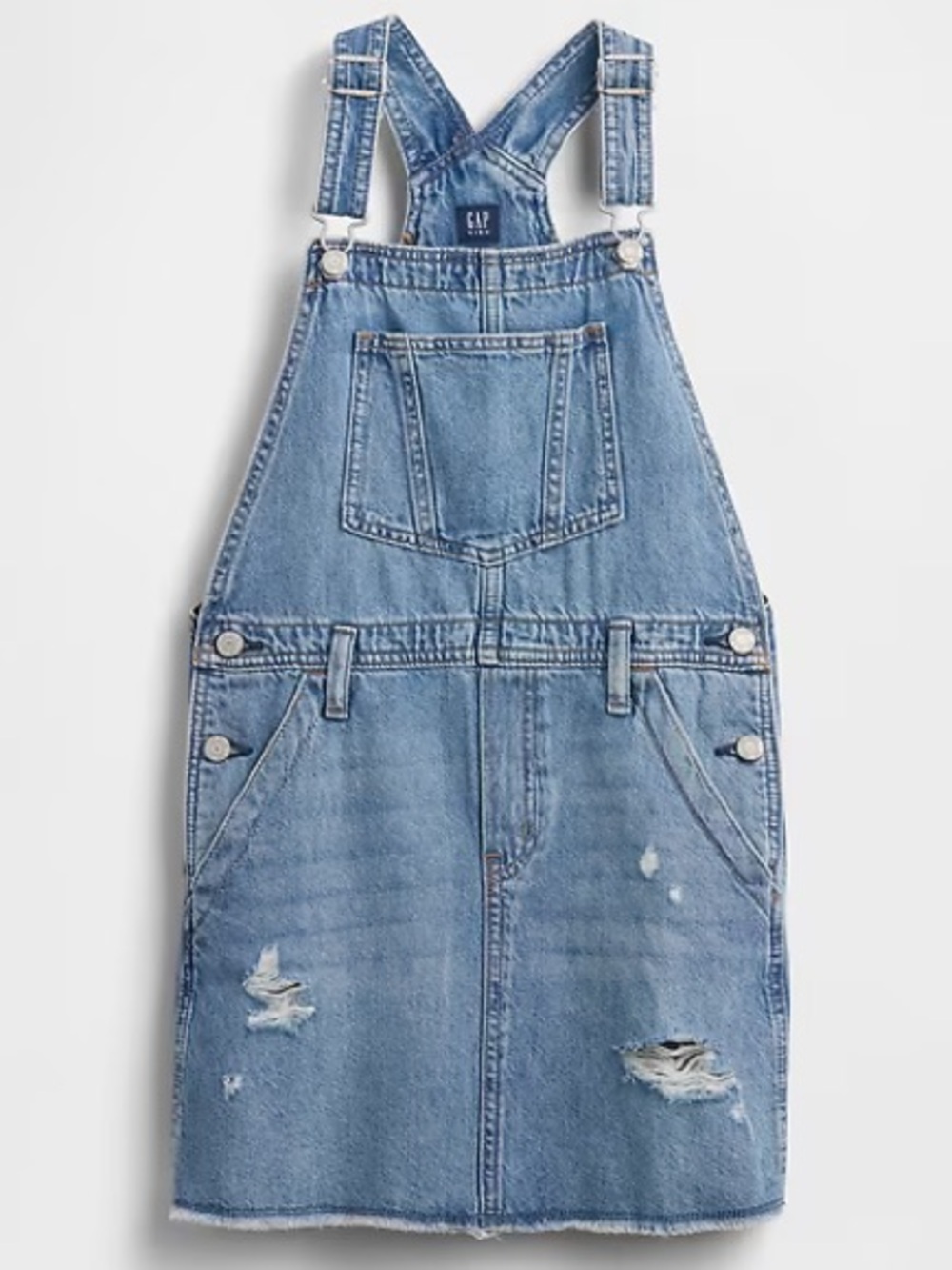 NEW GAP KIDS OVERALLS SKIRT Denim Pinafore Dress DISTRESSED MEDIUM BLUE SIZE XL